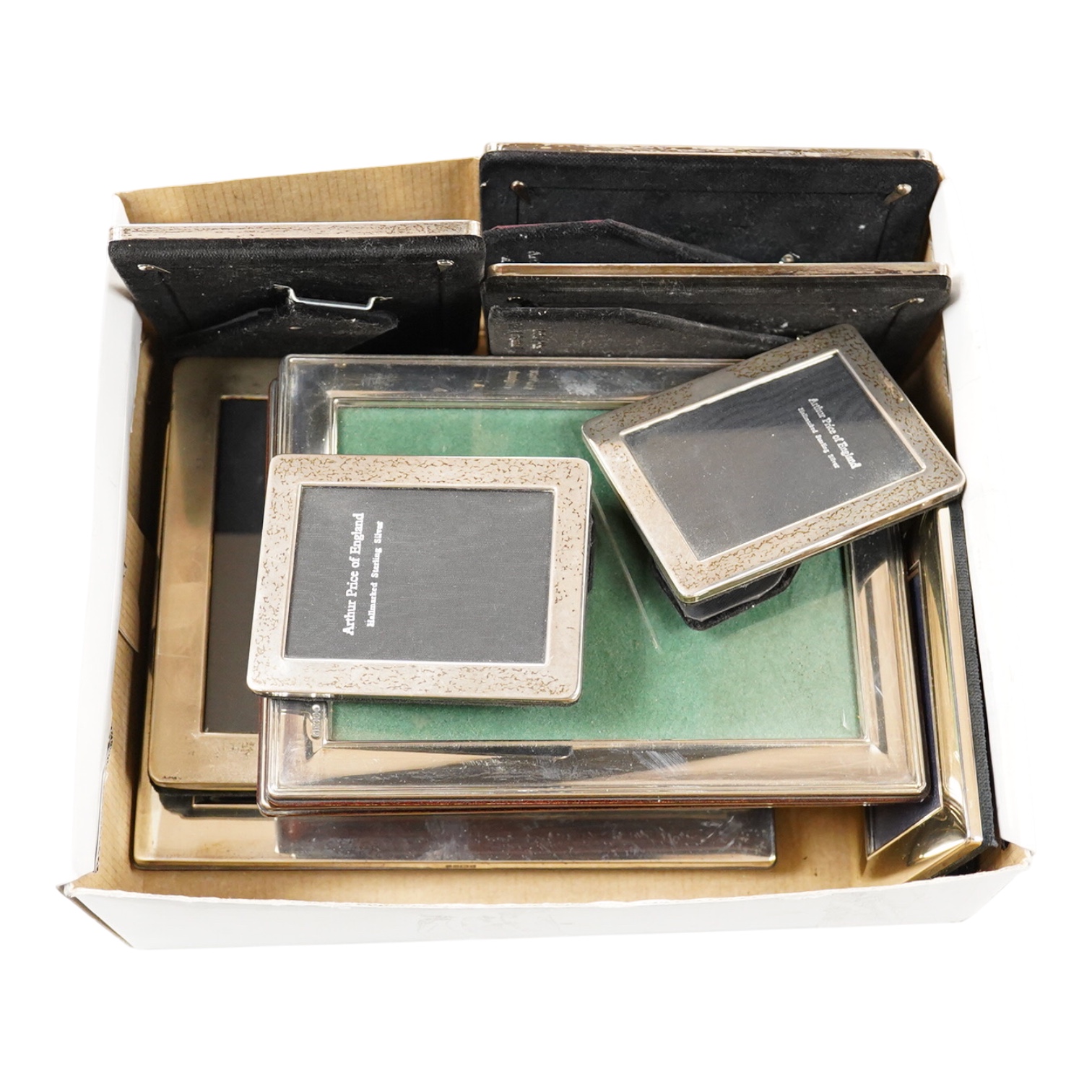 Ten assorted modern silver mounted photograph frames including three pairs, largest single frame, 22.1cm.